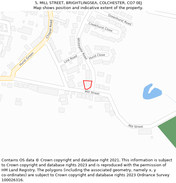 5, MILL STREET, BRIGHTLINGSEA, COLCHESTER, CO7 0EJ: Location map and indicative extent of plot