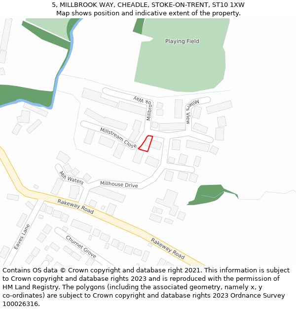 5, MILLBROOK WAY, CHEADLE, STOKE-ON-TRENT, ST10 1XW: Location map and indicative extent of plot