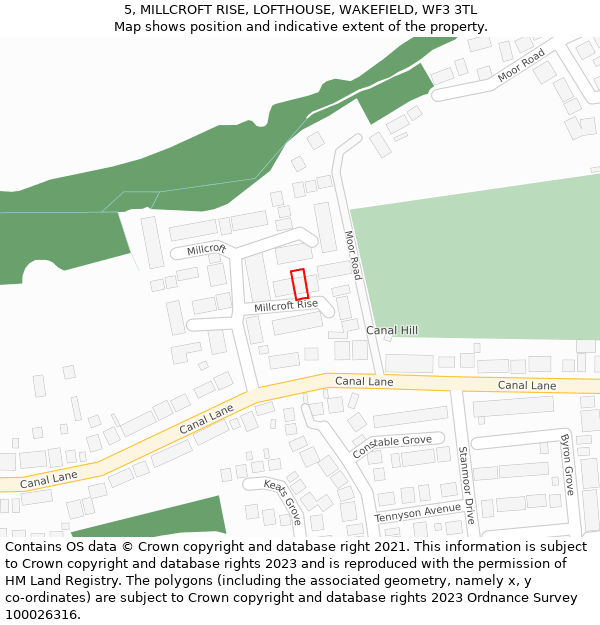 5, MILLCROFT RISE, LOFTHOUSE, WAKEFIELD, WF3 3TL: Location map and indicative extent of plot