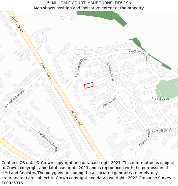 5, MILLDALE COURT, ASHBOURNE, DE6 1SN: Location map and indicative extent of plot