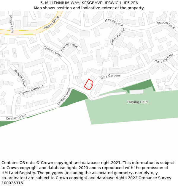 5, MILLENNIUM WAY, KESGRAVE, IPSWICH, IP5 2EN: Location map and indicative extent of plot