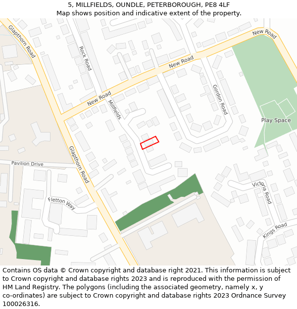 5, MILLFIELDS, OUNDLE, PETERBOROUGH, PE8 4LF: Location map and indicative extent of plot