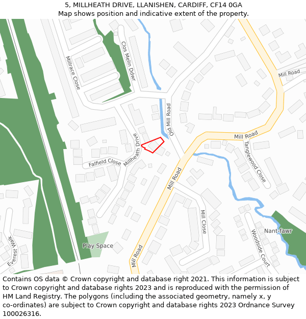 5, MILLHEATH DRIVE, LLANISHEN, CARDIFF, CF14 0GA: Location map and indicative extent of plot