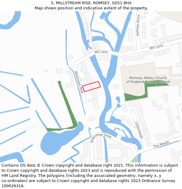 5, MILLSTREAM RISE, ROMSEY, SO51 8HA: Location map and indicative extent of plot