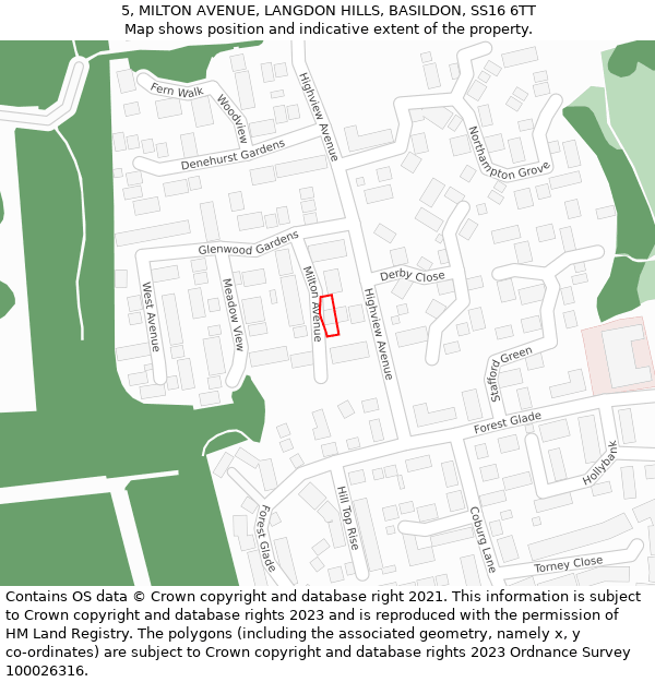 5, MILTON AVENUE, LANGDON HILLS, BASILDON, SS16 6TT: Location map and indicative extent of plot