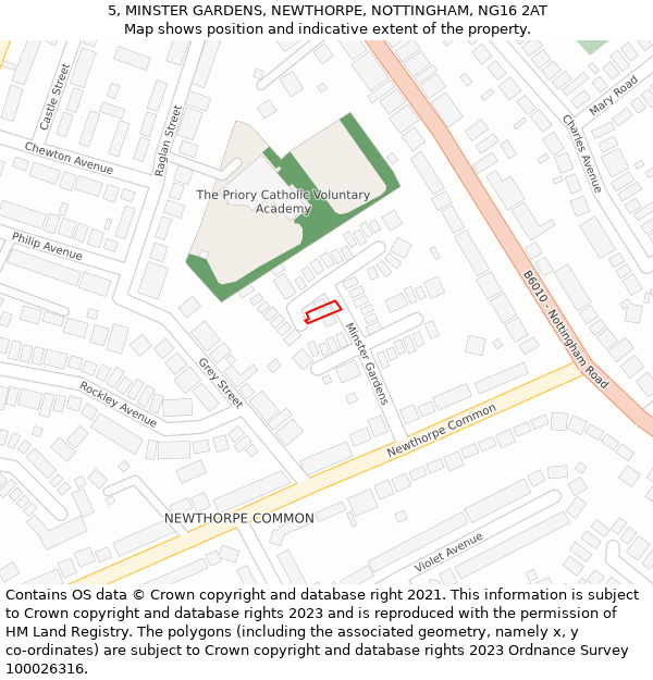 5, MINSTER GARDENS, NEWTHORPE, NOTTINGHAM, NG16 2AT: Location map and indicative extent of plot