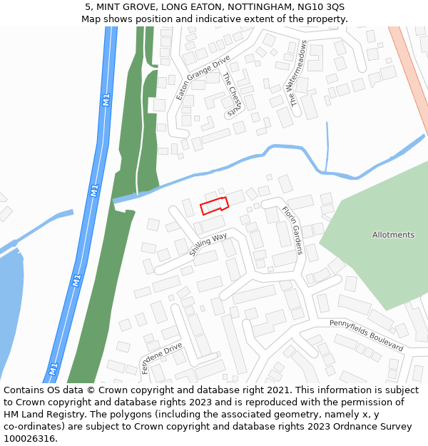 5, MINT GROVE, LONG EATON, NOTTINGHAM, NG10 3QS: Location map and indicative extent of plot