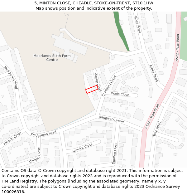 5, MINTON CLOSE, CHEADLE, STOKE-ON-TRENT, ST10 1HW: Location map and indicative extent of plot