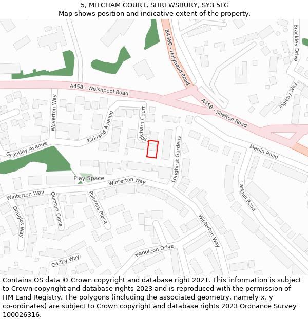 5, MITCHAM COURT, SHREWSBURY, SY3 5LG: Location map and indicative extent of plot