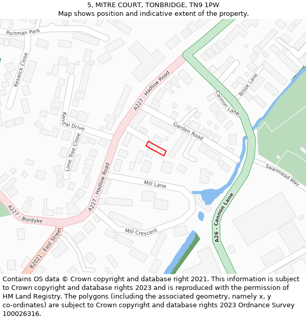 5, MITRE COURT, TONBRIDGE, TN9 1PW: Location map and indicative extent of plot