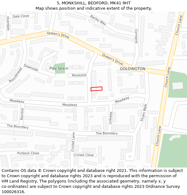 5, MONKSHILL, BEDFORD, MK41 9HT: Location map and indicative extent of plot