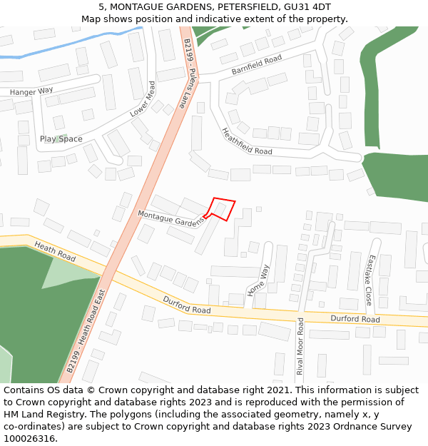 5, MONTAGUE GARDENS, PETERSFIELD, GU31 4DT: Location map and indicative extent of plot