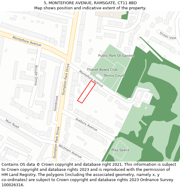 5, MONTEFIORE AVENUE, RAMSGATE, CT11 8BD: Location map and indicative extent of plot