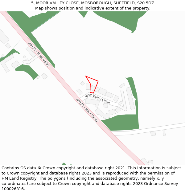 5, MOOR VALLEY CLOSE, MOSBOROUGH, SHEFFIELD, S20 5DZ: Location map and indicative extent of plot