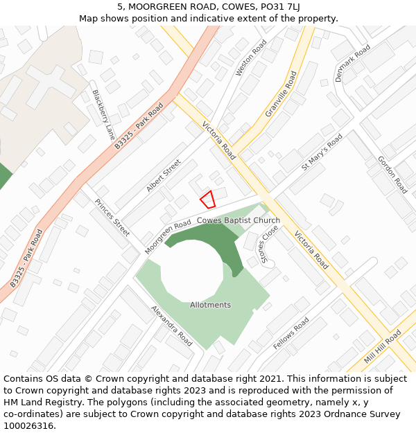 5, MOORGREEN ROAD, COWES, PO31 7LJ: Location map and indicative extent of plot