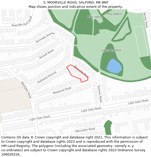 5, MOORVILLE ROAD, SALFORD, M6 8NP: Location map and indicative extent of plot