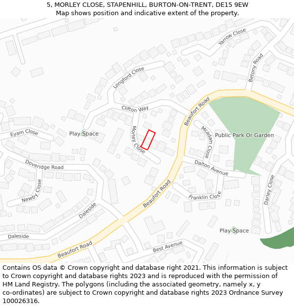 5, MORLEY CLOSE, STAPENHILL, BURTON-ON-TRENT, DE15 9EW: Location map and indicative extent of plot