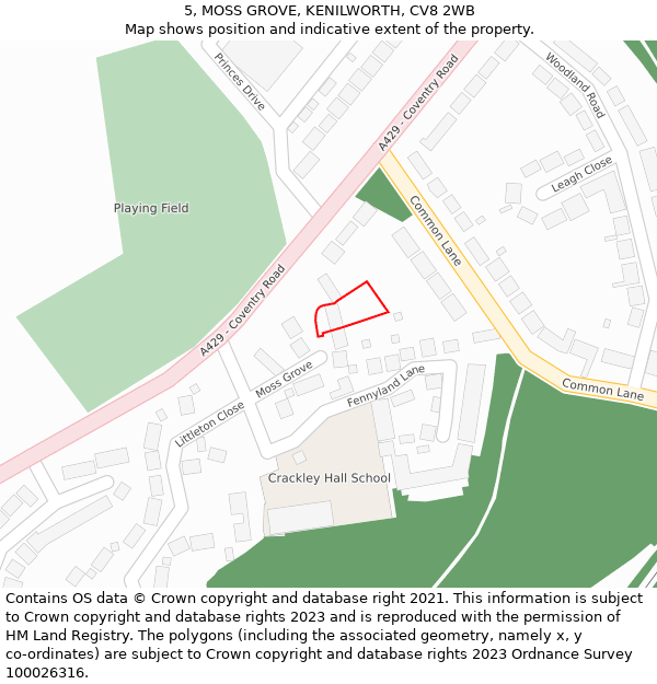 5, MOSS GROVE, KENILWORTH, CV8 2WB: Location map and indicative extent of plot