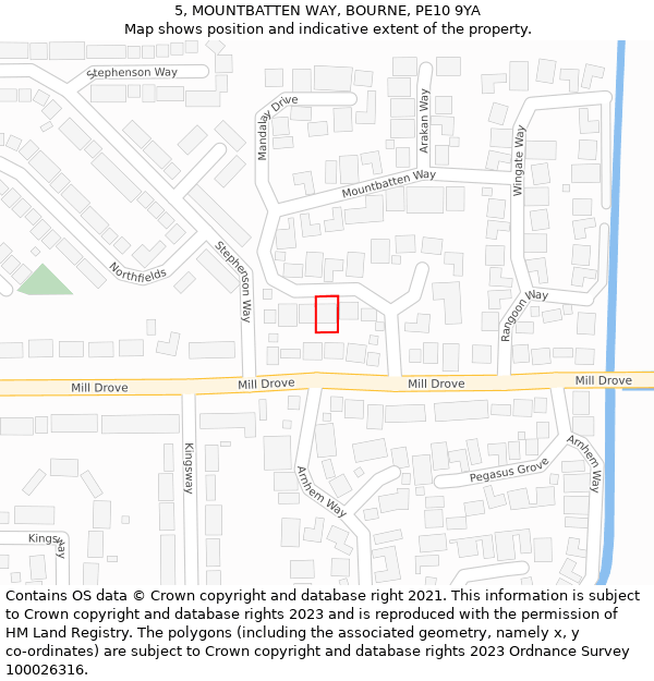 5, MOUNTBATTEN WAY, BOURNE, PE10 9YA: Location map and indicative extent of plot
