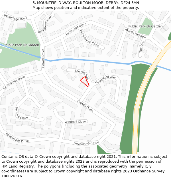5, MOUNTFIELD WAY, BOULTON MOOR, DERBY, DE24 5AN: Location map and indicative extent of plot