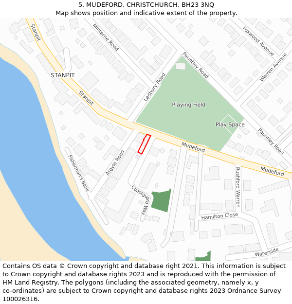 5, MUDEFORD, CHRISTCHURCH, BH23 3NQ: Location map and indicative extent of plot