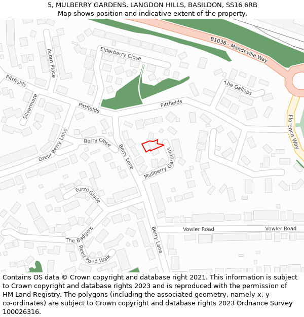 5, MULBERRY GARDENS, LANGDON HILLS, BASILDON, SS16 6RB: Location map and indicative extent of plot