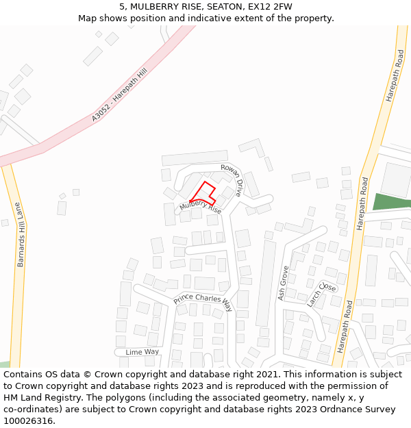 5, MULBERRY RISE, SEATON, EX12 2FW: Location map and indicative extent of plot