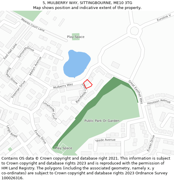 5, MULBERRY WAY, SITTINGBOURNE, ME10 3TG: Location map and indicative extent of plot