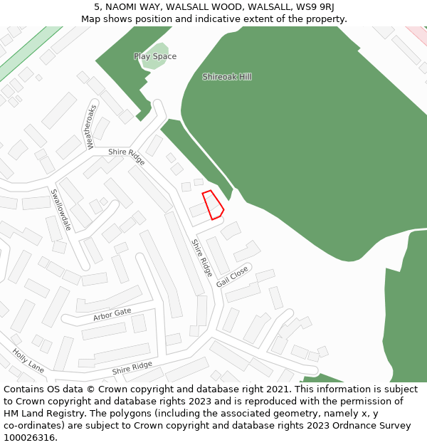 5, NAOMI WAY, WALSALL WOOD, WALSALL, WS9 9RJ: Location map and indicative extent of plot