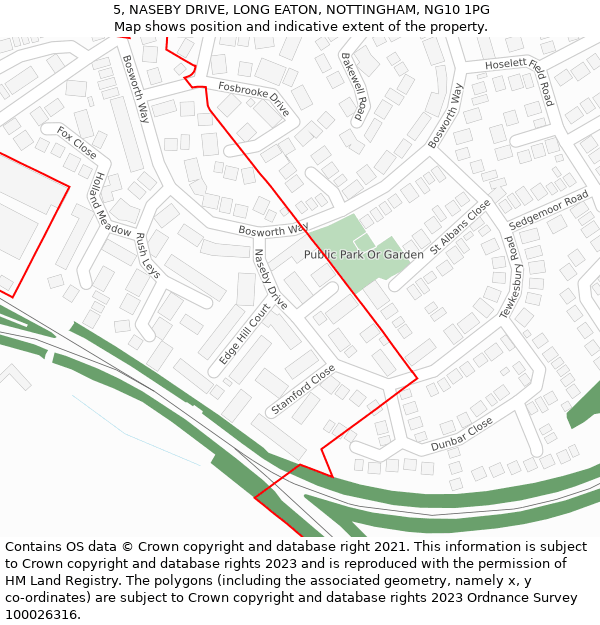 5, NASEBY DRIVE, LONG EATON, NOTTINGHAM, NG10 1PG: Location map and indicative extent of plot