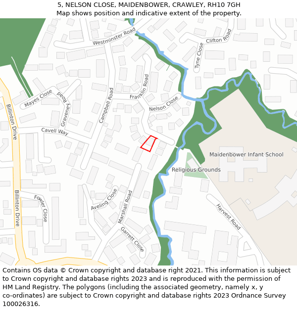 5, NELSON CLOSE, MAIDENBOWER, CRAWLEY, RH10 7GH: Location map and indicative extent of plot