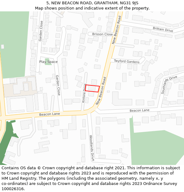 5, NEW BEACON ROAD, GRANTHAM, NG31 9JS: Location map and indicative extent of plot