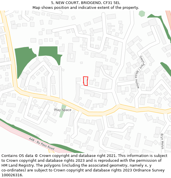 5, NEW COURT, BRIDGEND, CF31 5EL: Location map and indicative extent of plot