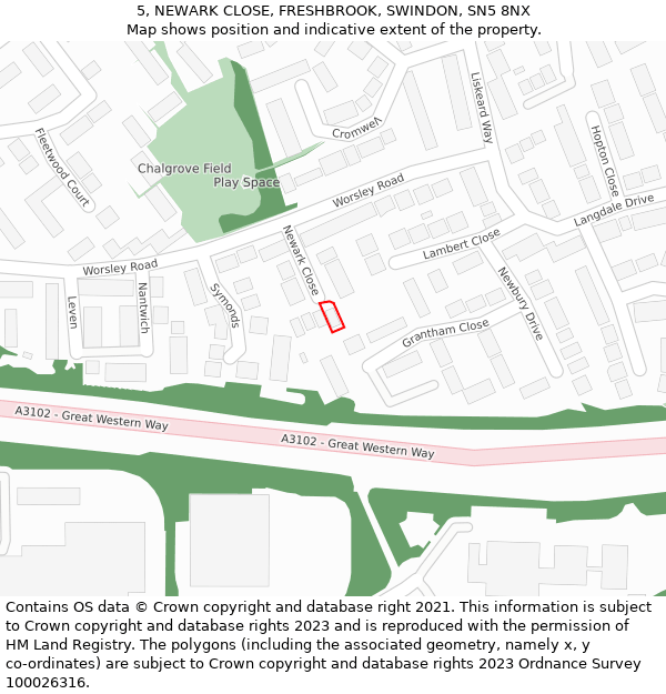 5, NEWARK CLOSE, FRESHBROOK, SWINDON, SN5 8NX: Location map and indicative extent of plot