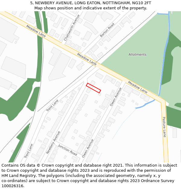 5, NEWBERY AVENUE, LONG EATON, NOTTINGHAM, NG10 2FT: Location map and indicative extent of plot