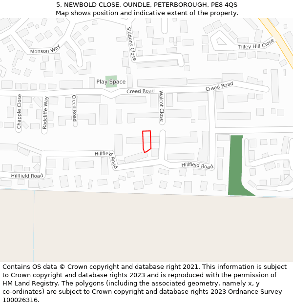 5, NEWBOLD CLOSE, OUNDLE, PETERBOROUGH, PE8 4QS: Location map and indicative extent of plot