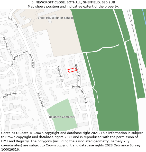 5, NEWCROFT CLOSE, SOTHALL, SHEFFIELD, S20 2UB: Location map and indicative extent of plot