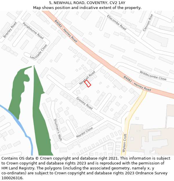 5, NEWHALL ROAD, COVENTRY, CV2 1AY: Location map and indicative extent of plot