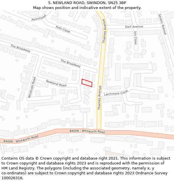 5, NEWLAND ROAD, SWINDON, SN25 3BP: Location map and indicative extent of plot