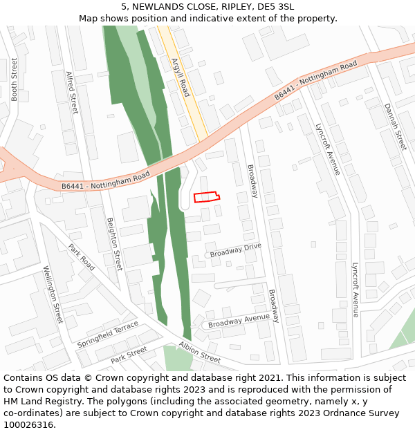 5, NEWLANDS CLOSE, RIPLEY, DE5 3SL: Location map and indicative extent of plot