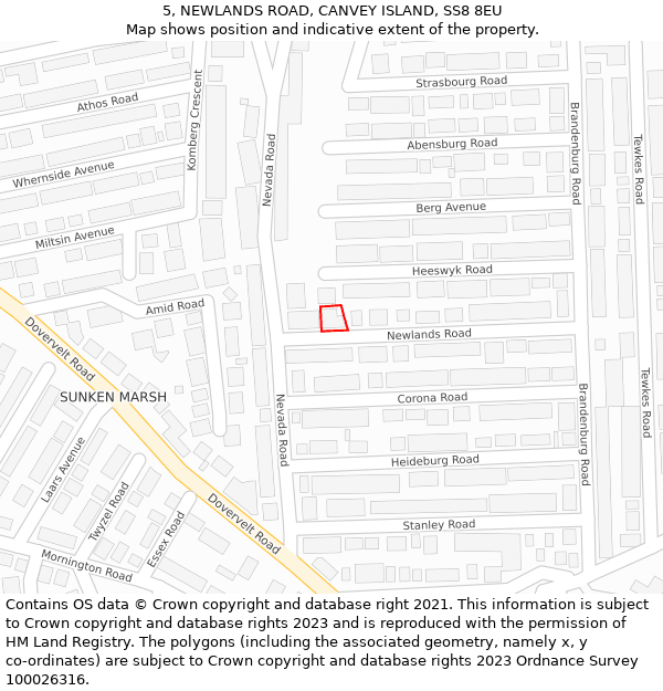 5, NEWLANDS ROAD, CANVEY ISLAND, SS8 8EU: Location map and indicative extent of plot