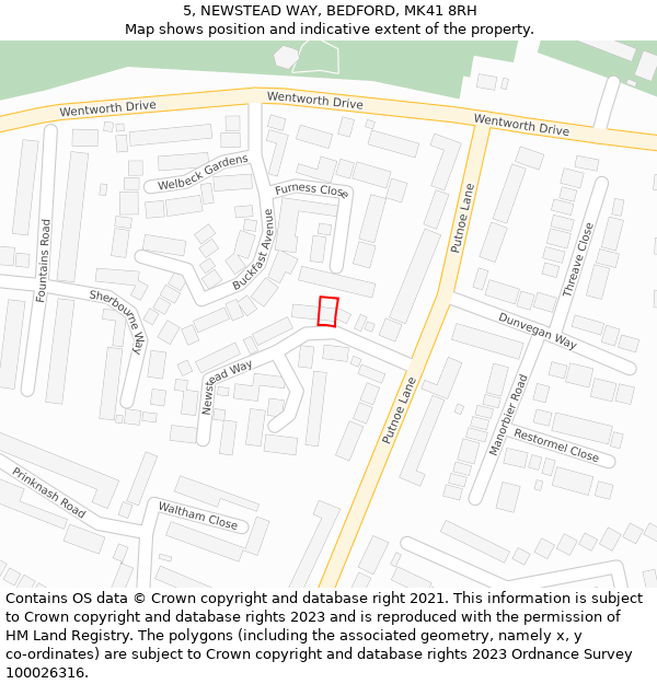 5, NEWSTEAD WAY, BEDFORD, MK41 8RH: Location map and indicative extent of plot