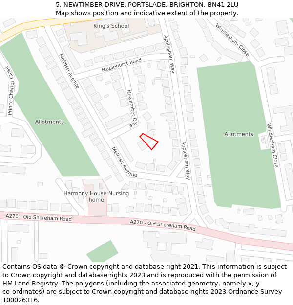 5, NEWTIMBER DRIVE, PORTSLADE, BRIGHTON, BN41 2LU: Location map and indicative extent of plot