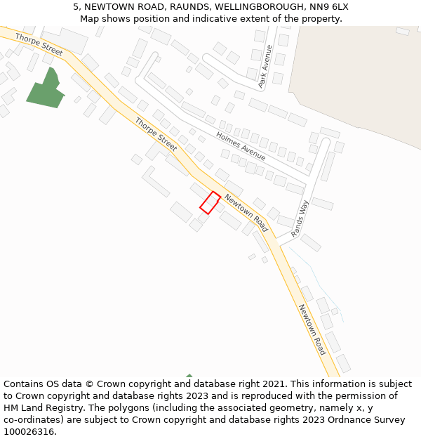 5, NEWTOWN ROAD, RAUNDS, WELLINGBOROUGH, NN9 6LX: Location map and indicative extent of plot