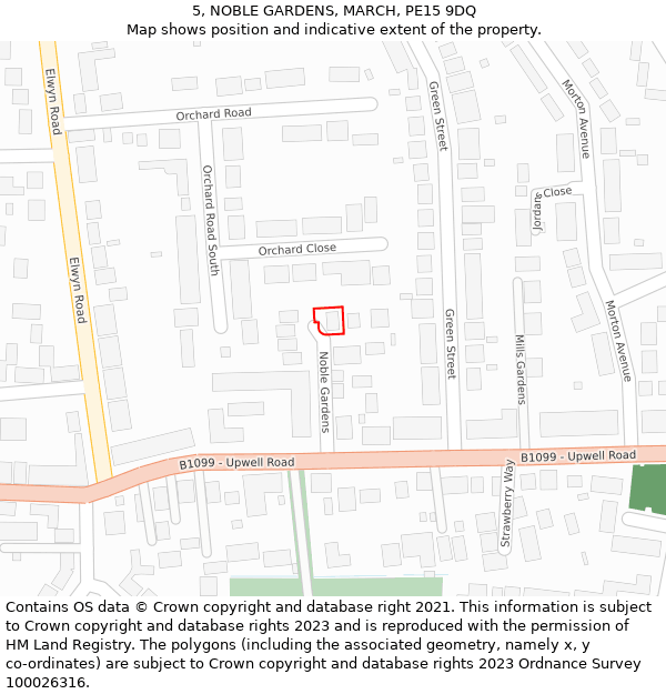 5, NOBLE GARDENS, MARCH, PE15 9DQ: Location map and indicative extent of plot