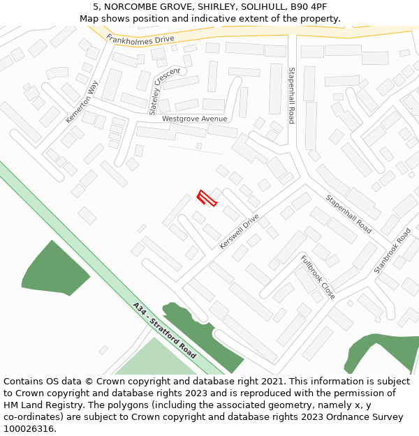 5, NORCOMBE GROVE, SHIRLEY, SOLIHULL, B90 4PF: Location map and indicative extent of plot