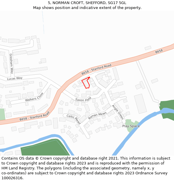 5, NORMAN CROFT, SHEFFORD, SG17 5GL: Location map and indicative extent of plot