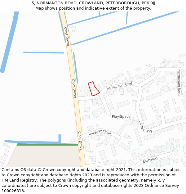 5, NORMANTON ROAD, CROWLAND, PETERBOROUGH, PE6 0JJ: Location map and indicative extent of plot