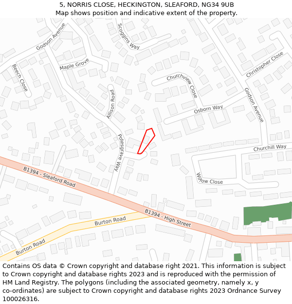 5, NORRIS CLOSE, HECKINGTON, SLEAFORD, NG34 9UB: Location map and indicative extent of plot