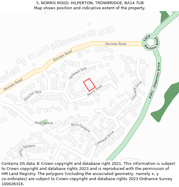 5, NORRIS ROAD, HILPERTON, TROWBRIDGE, BA14 7UB: Location map and indicative extent of plot